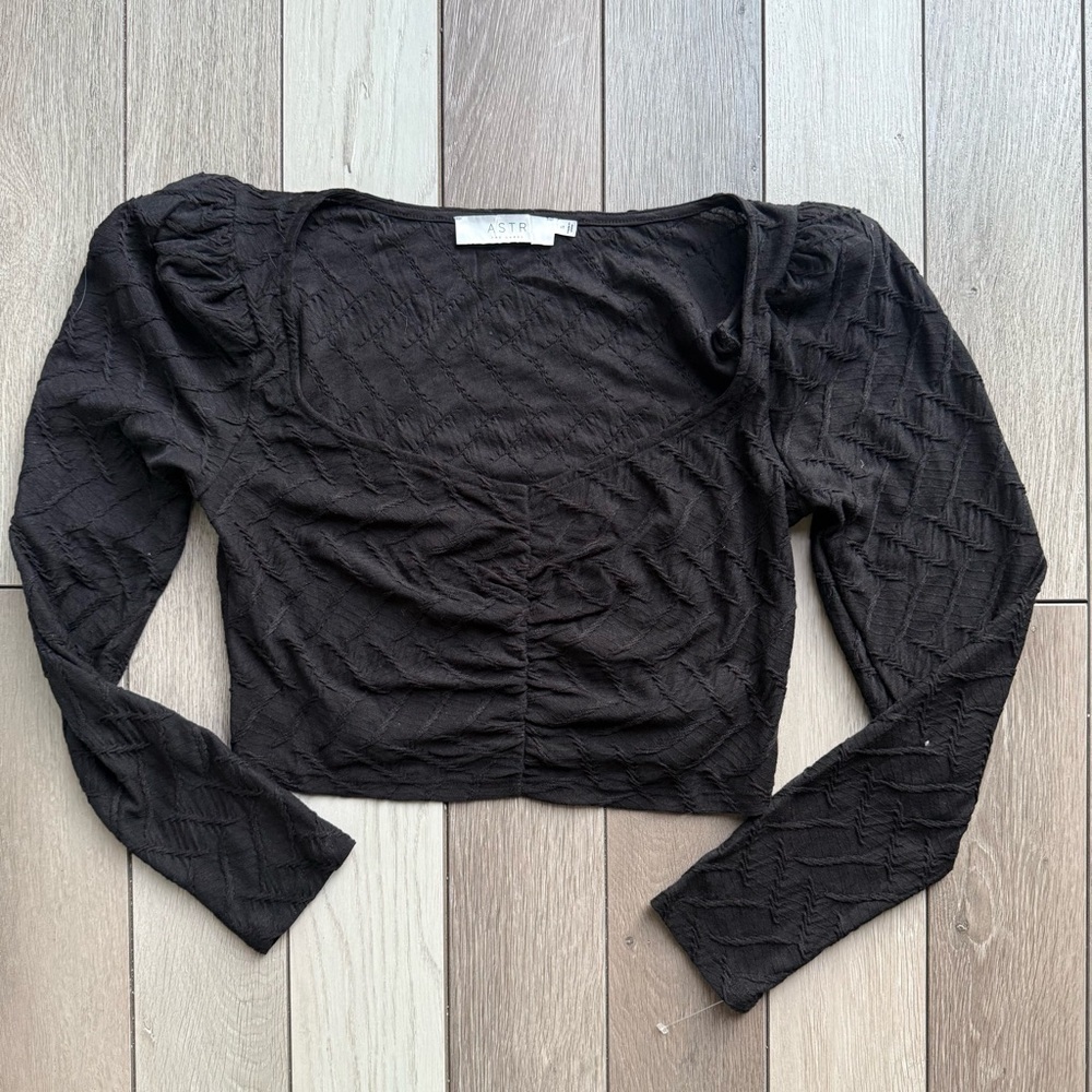 Astr Black Textured Long Sleeve Blouse
